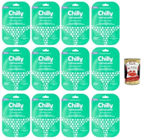Chilly Rinfrescante Masque Intime - Soin Rafraîchissant Zone Intime Testée Dermatologiquement & Gynécologique avec Vitamine E, Fraîcheur Instantanée, Lot de 12 + Italian Gourmet Polpa