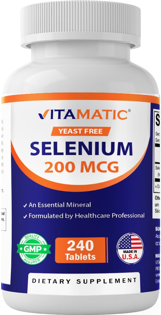 Yeast Free Selenium 200mcg as Selenomethionine Supplement Essential Trace Mineral with Superior Absorption 240 Tablets