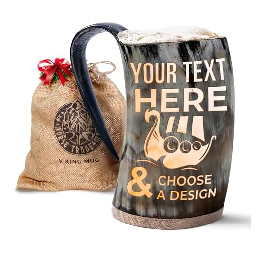 Norse Tradesman Personalized Viking Drinking Horn Mug - Customizable Viking Beer Tankard with Your Desired Text Engraving | Multiple Size, Finish and Engraving Options