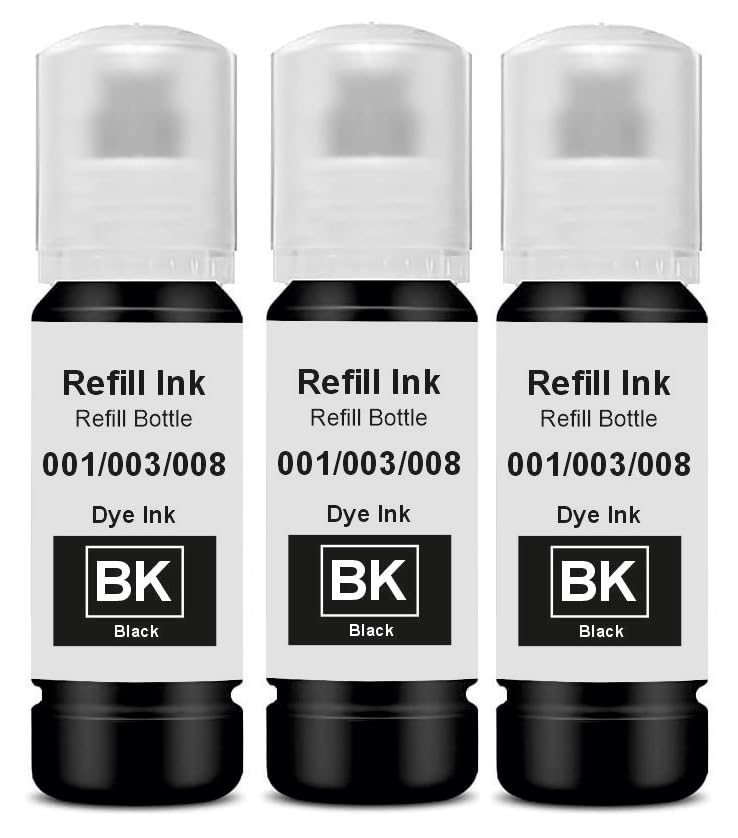 Image of KOSH 003 Refill Ink Compatible for Epson L3110, L3150, L3250, L3252 L3115, L3116, L3101, L3210, L3215, L3216, L3151, L3152, L3156, L5190 Printers (Black X 3)