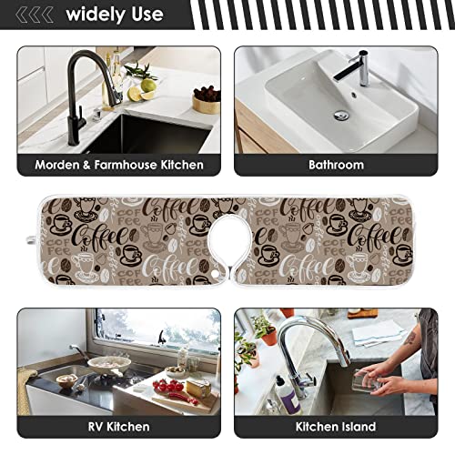 wamika coffee theme faucet water catcher mat 2 pack brown coffee beans drying mat absorbent bathroom faucet handle drip catcher tray bar rv kitchen sink splash guard 23x5 inches