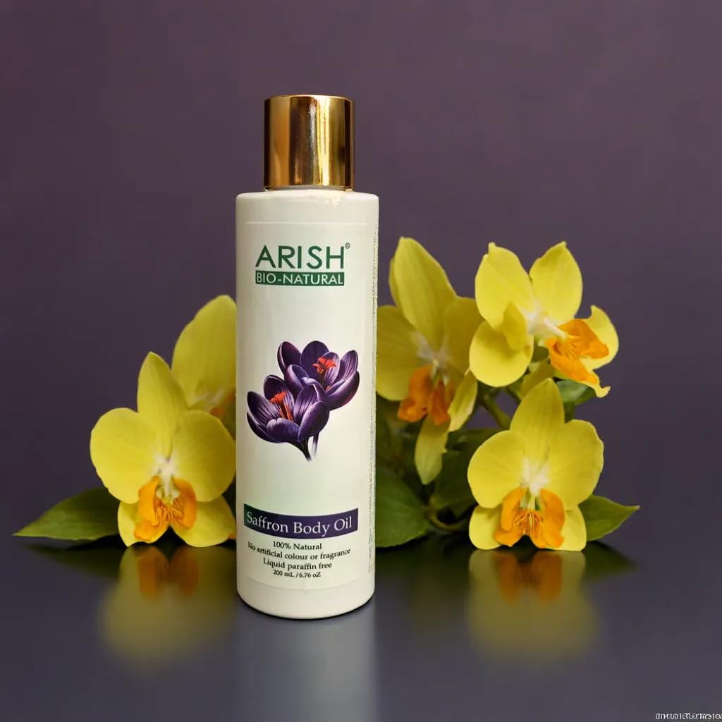 ARISH BIO-NATURAL Saffron Body Massage Oil | Nourishing & Hydating Oil for Dry Skin | Relaxing Full Body Oil for Men & Women | Lightweight & Non-Greasy | 200 ml-image-10
