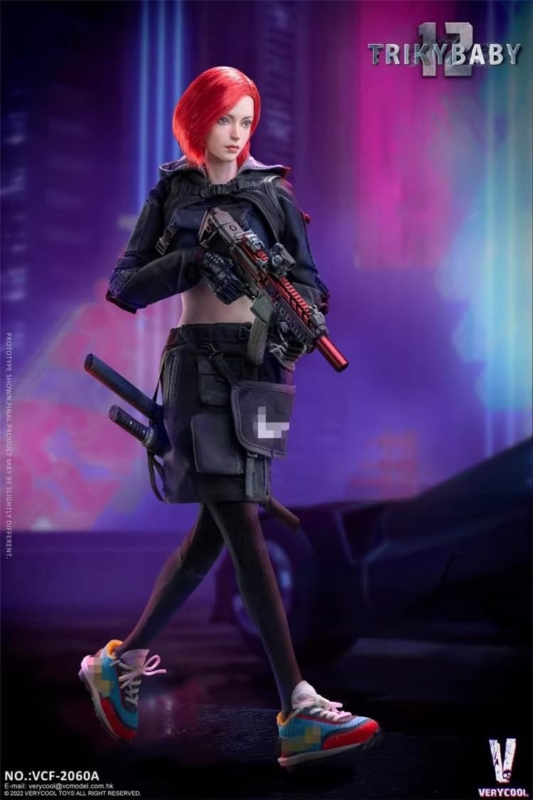 1/6 Scale Female Head Sculpt Rainbow Woman PVC Head Carving Red White Hair Fit 12'' Soldier Action Figure Body Model (Red Hair)