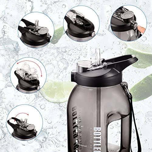 Motivational Water Bottle, 2.5L Wide Mouth Water Jug with Flip Cap, BPA Free Plastic and Leak Proof Durable Sports Bottles, Two Drinking Methods for Gym, Office, Home, Sports