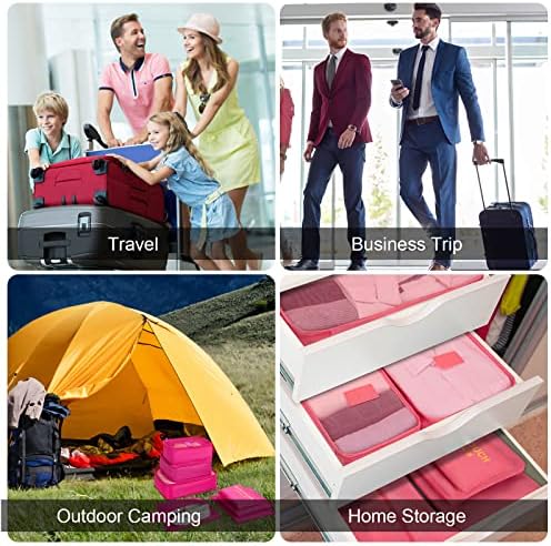 Amazon Brand - Umi Packing Cubes, 7PCS Packing Cubes for Suitcases, Travel Organiser Compression Packing Cubes, Travel Essentials Packing Cubes for Travel, Suitcase Organiser Bags (Pink)