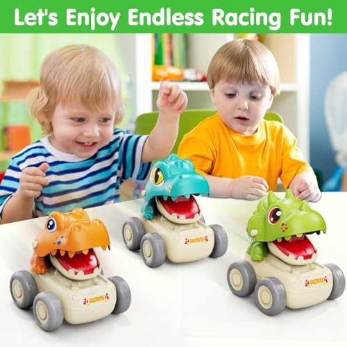 Image of MOONTOY Baby Car Dinosaur Toys for 3 4 5 6 7 8 Year Old Boy Press and Go Cars for Toddlers 3+, Push Go Dino Cars Toddler Toys Baby Toys Easter Basket Stuffers 1st Birthday Gifts