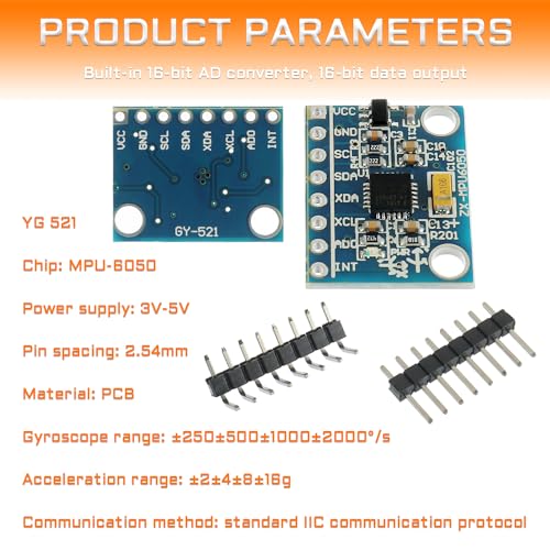 image for HUAREW GY521 MPU6050 3 Axis Gyroscope and 3 Axis Accelerometer Module 