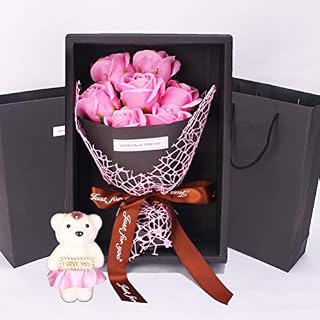 7 Pcs Floral Scented Bath Soap Rose Flower Petals With Cute Bear Rose Shower Soap Bouquet Gift Box Rose Petals Body Soap in Gift Box Best Gifts for Valentine's Day Anniversary Birthday Mothers Day