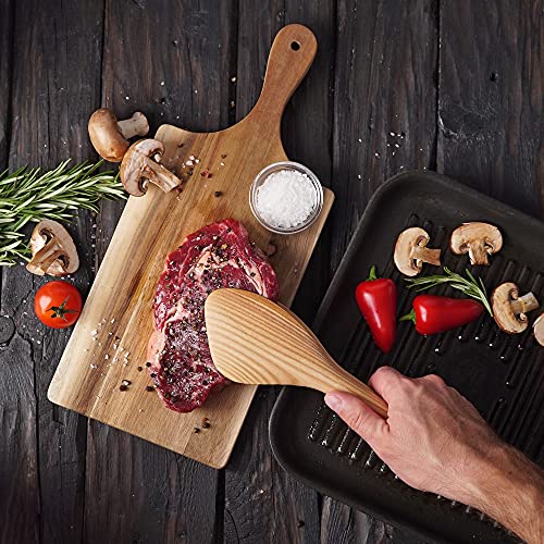Mr.art Wood Burger Wooden Bbq 15" Tongs - Made In Europe, Natural Ash Wood – Ergonomic Design For Comfortable Grip, Heatproof Leather Loop, Perfect Tongs For Buns, Steaks And Grill #TOP3