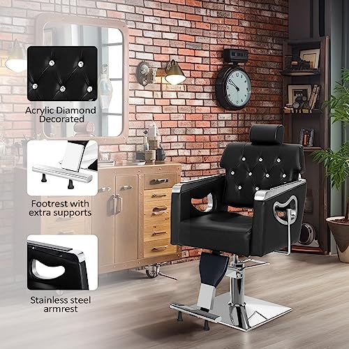 Omysalon Reclining Salon Chair Heavy Duty, Vintage Styling Chair For Hair Stylist, Hydraulic Pump Recline Backrest Adjustable Headrest, All Purpose Chair For Beauty Spa Shampoo Tattoo #TOP1