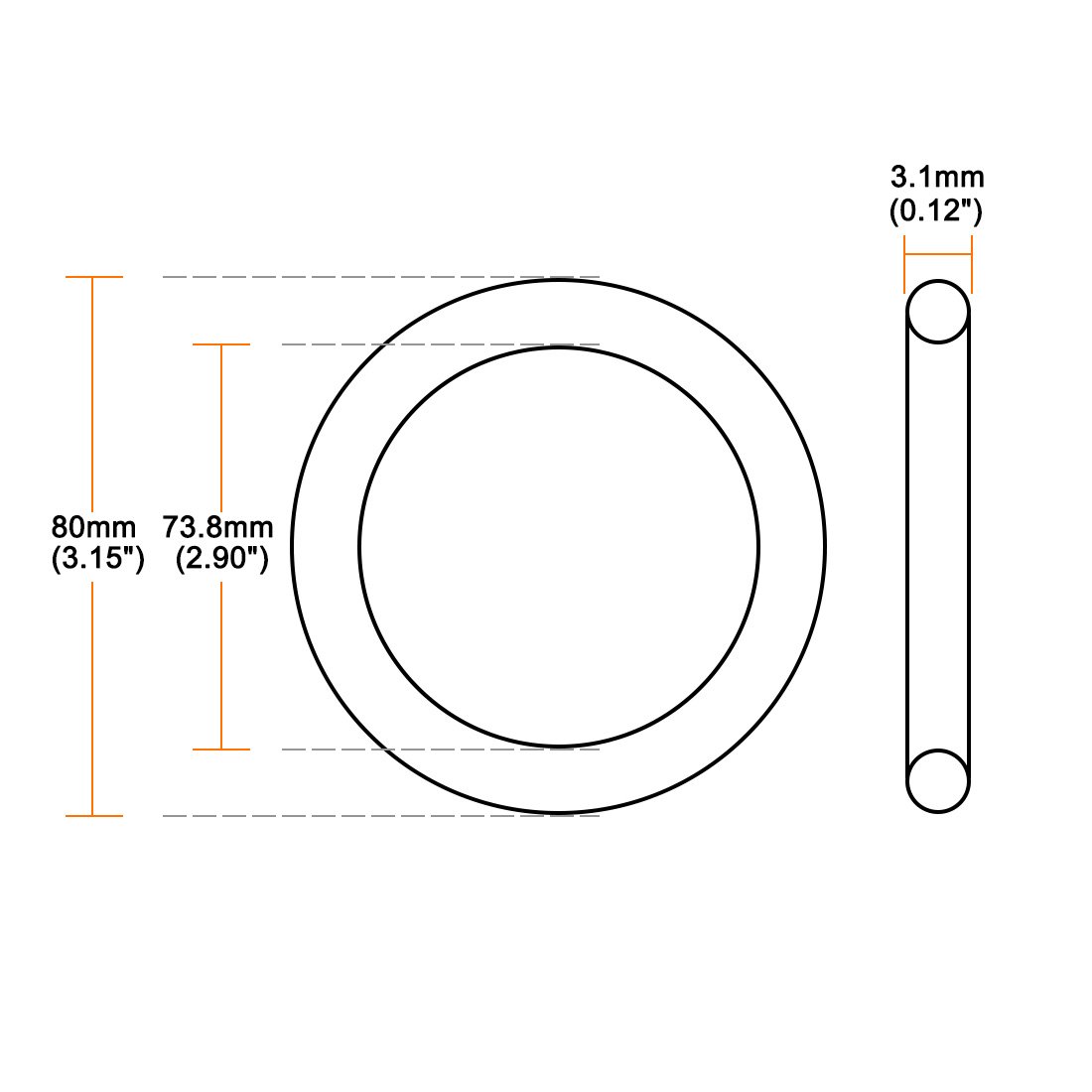 sourcingmap Silicone O-Ring, 80mm OD, 73.8mm ID, 3.1mm Width, VMQ Seal Rings Gasket, Red, 73.8mmx80mmx3.1mm - Image 2