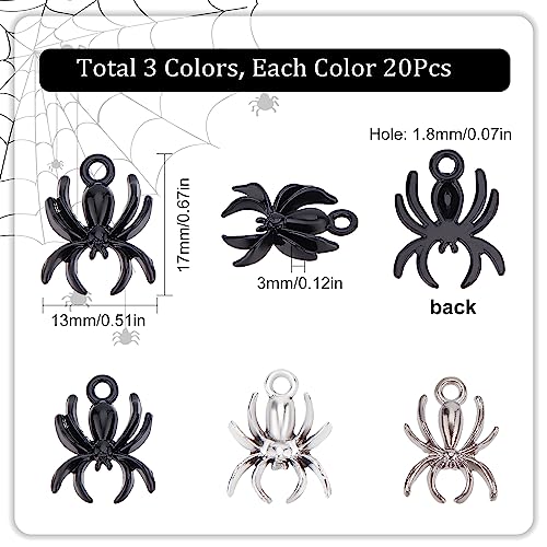 SUNNYCLUE 1 Box 60Pcs Spider Charms Gothic Style Spiders Charms Halloween Small Insect Flatback Black for jewellery Making Nail Art DIY Earrings Bracelets Necklace Supplies - Image 2