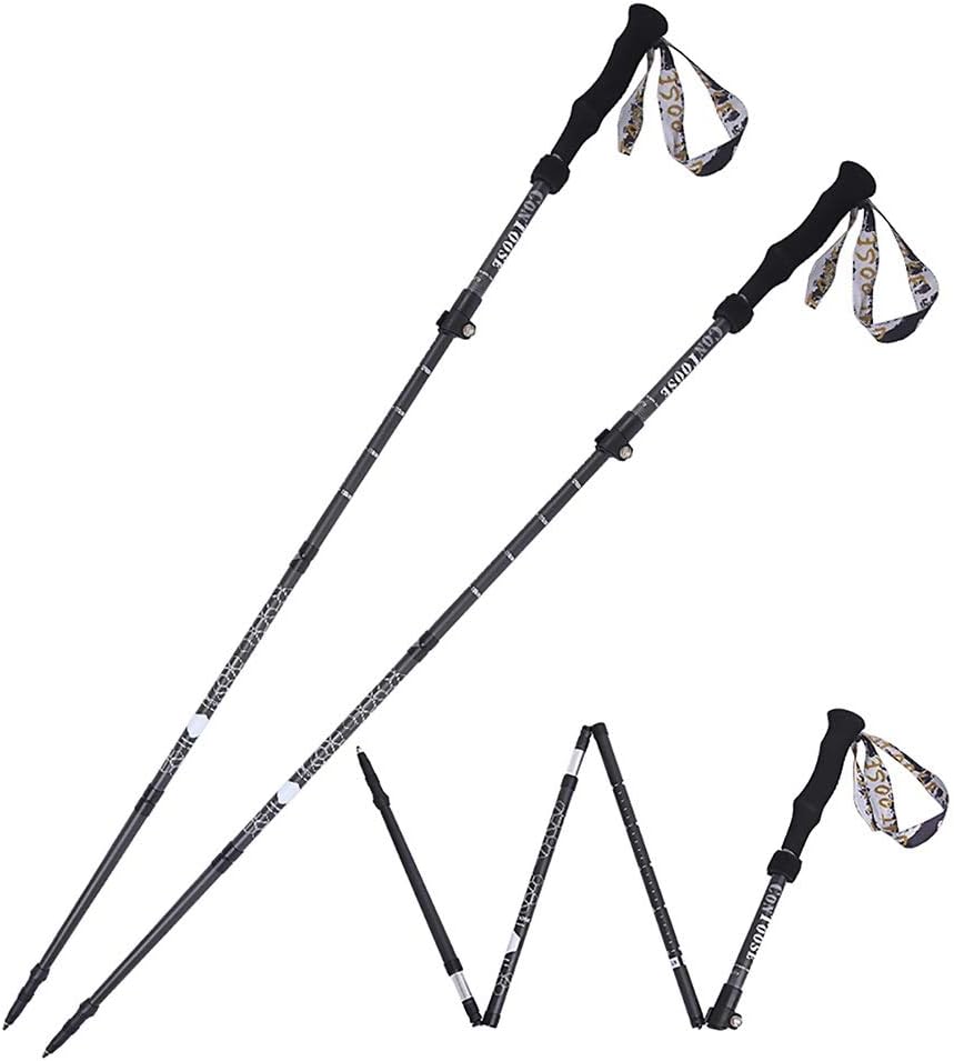 Trekking Poles Collapsible Lightweight Carbon Alloy Carbon Tungsten Steel Rod Tip Anti-Shock Absorb Ultralight Travel by Walking Ski Cross The River 2PCS Accessories&Carry Bags (Color : Red) (Gray )