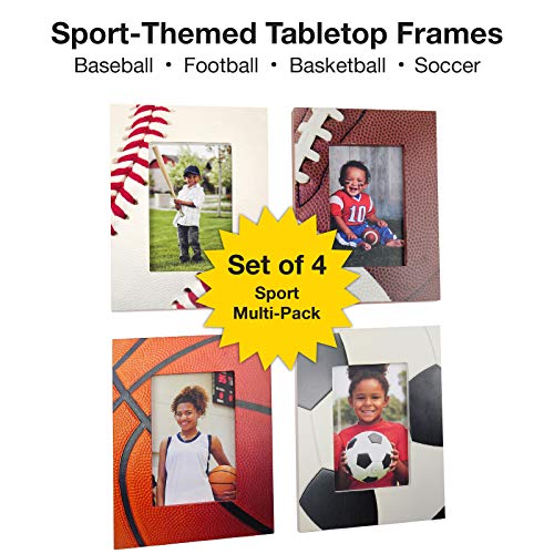 Excello Global Products Athletic Sports Picture Frames - Baseball - Football - Basketball - Soccer - Holds 4" X 6" Photo - Great For Award Ceremonies And Home D??Cor - (Pack Of 4) #TOP1