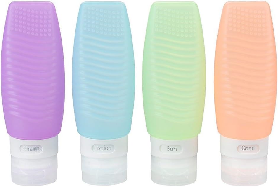 [FDA TSA Certificated] Silicone Travel Bottle Set BPA Free Squeezable Refillable Leak Proof Soft Bottle for Shampoo, Cream, Conditioner and Body Care - Set of 4pcs 78ml/bottle
