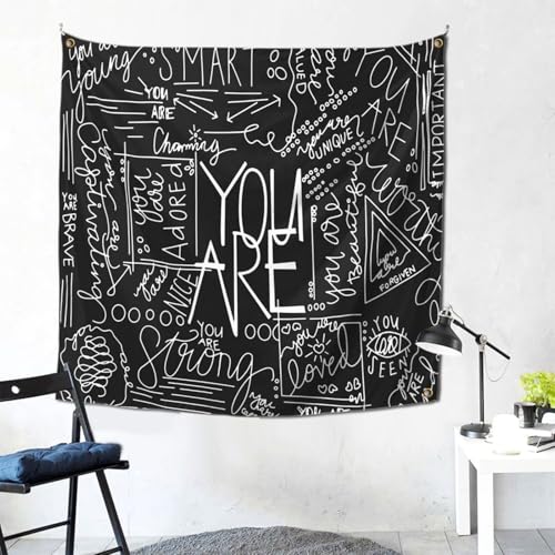 YOYNIIRE Quote You Are Wall Tapestry Inspirational Classroom Positive Kids Tapestries Wall Hanging Motivational Positive Affirmations Saying Aesthetic Tapestry for Bedroom Dorm (Black, 60" x 60")