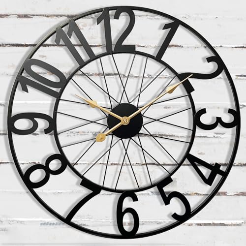 AOJIATI Large Outdoor Clock, 24 Inch Outdoor Wall Clock Battery Operated, Modern Black Metal Clock for Patio, Pool Area, Kitchen, Garden, Deck, Farmhouse, Living Room Decor