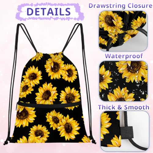 Floral Sunflower Pattern Drawstring Bag Drawstring Backpack Waterproof Smooth Sport Draw String Back Bag Gym Camping Beach Bag for Men Women3