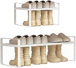 Expandable 1-Tier Metal Shoe Rack (H:10"), Adjustable Width 14.9"-23.6", Heavy-Duty Free-Standing Shoe Organizer for Closet, Entryway & Small Spaces – Single Pack