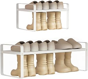 Expandable 1-Tier Metal Shoe Rack (H:10"), Adjustable Width 14.9"-23.6", Heavy-Duty Free-Standing Shoe Organizer for Closet, Entryway & Small Spaces – Single Pack
