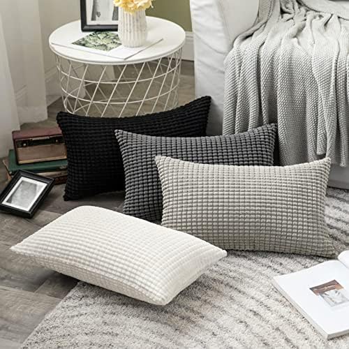 MIULEE Set of 2 Decorative Corduroy Grey Cushion Covers 18x18 Inches, 45cm x 45cm Striped Solid Square Throw Pillow Cases for Sofa Couch Home Bedroom Silver