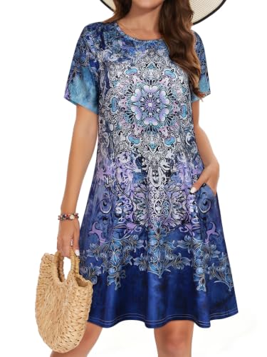 Image of Summer Dresses for Women Casual Tshirt Short Sleeve Floral Sundress Beach Cover Ups with Pockets 2026