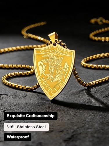 Image of U7 Saint Michael Necklace for Men,Stainless Steel /18K Gold Plated St Michael Archangel /Saint Benedict /Saint Christopher Pendant Amulet Necklace for Men Women