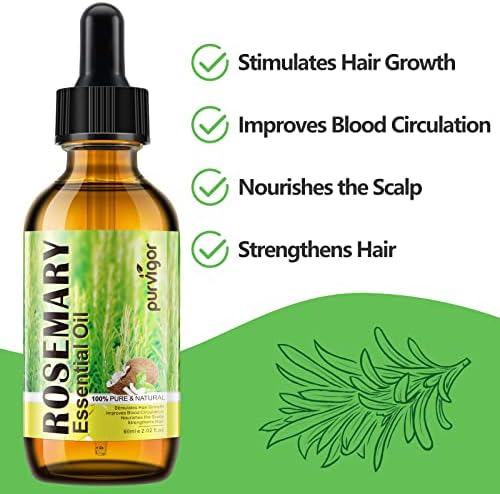 Rosemary Oil for Hair Growth, Organic Rosemary Essential Oil Pure, Stimulates Hair Growth, Nourishes the Scalp,Strengthens Hair for Women Man (2.02 fl oz)