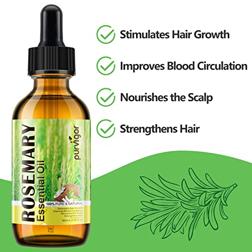 Rosemary Oil For Hair & Skin Care, Organic Rosemary Essential Oil Pure Natural, Nourishes The Scalp,Strengthens Hair (2.02 Fl Oz) #TOP4
