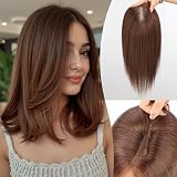 starluck Real Human Hair Toppers 6'x5' SilkHug & Swiss Base (60g) Brown with Thinning Hair Topper no Bangs-14 Inch