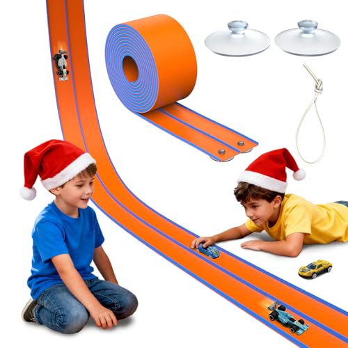 Car Racing Track 4.5M, Speed Track with 6 Plastic Cars, Flexible Car Track Toys for Kids, Race Track with Suction Cups Dual Lanes for Loops Jumps Ramps, Birthday Gifts for Age 3 4 5 6 7 8 Boys Girls