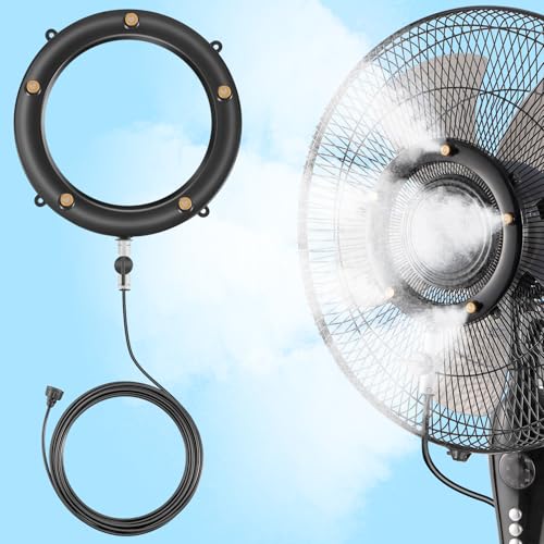 Fan Mister Kit for Outside Patio, Misters with 19.69FT Water Supply Line + 5 Brass Mist Nozzles + Misting Ajustable Value for Cooling Outdoor Backyard, Connect to Any Outdoor Fan(Not Included)