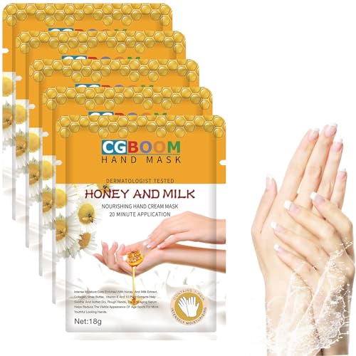 5 pack Hand Mask Moisturizing Glove, Hand Peel Mask Exfoliating Gloves, Hand Repair Glove for Dry Hands Treatment, Remove Dead Skin, Rough Skin, purple Honey Milk