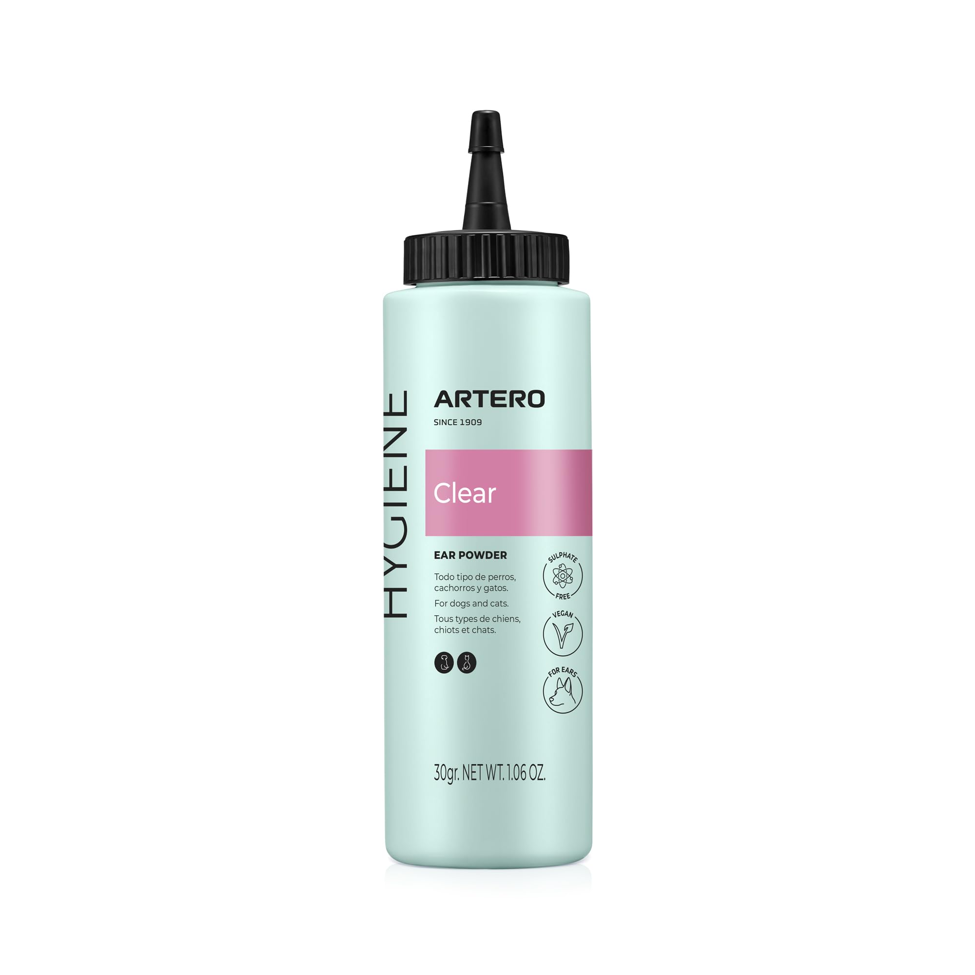 Artero Clear Ear Dust for Dogs. Prevents perspiration and eliminates bad odor as a result of moisture in the dog's ears.