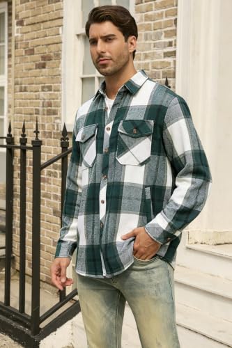Image of Cromoncent Mens Boys Thick Flannel Shirt Long Sleeve Shirt Jacket Casual Button Down Multi Pockets Shacket