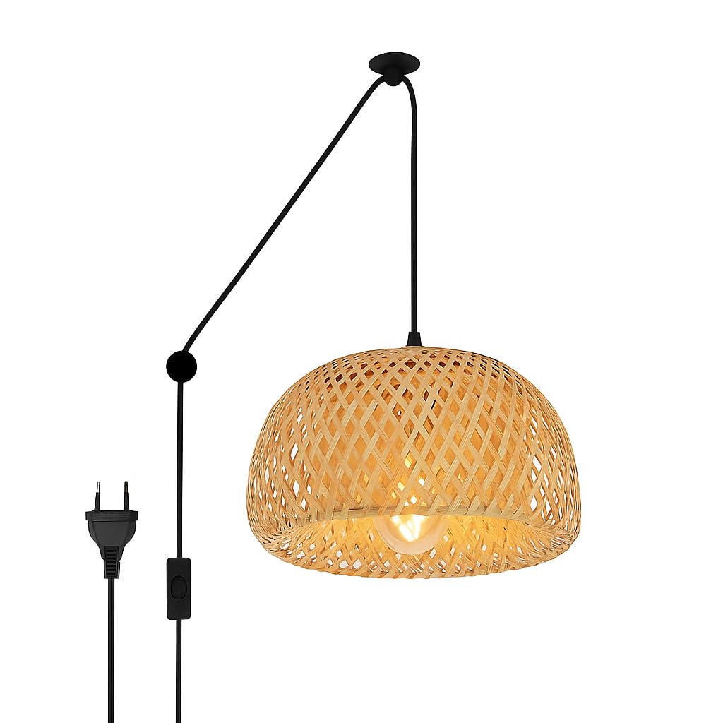 BARCELONA LED -YONNA Wisząca Lampa z Rotangu, Ręcznie Robiona Lampa Wisząca z Regulowanym Kablem i Wtyczką, Oprawka E27, Lampa Dekoracyjna do Salonu, Sypialni, Kawiarni, Styl Boho, Skandynawski