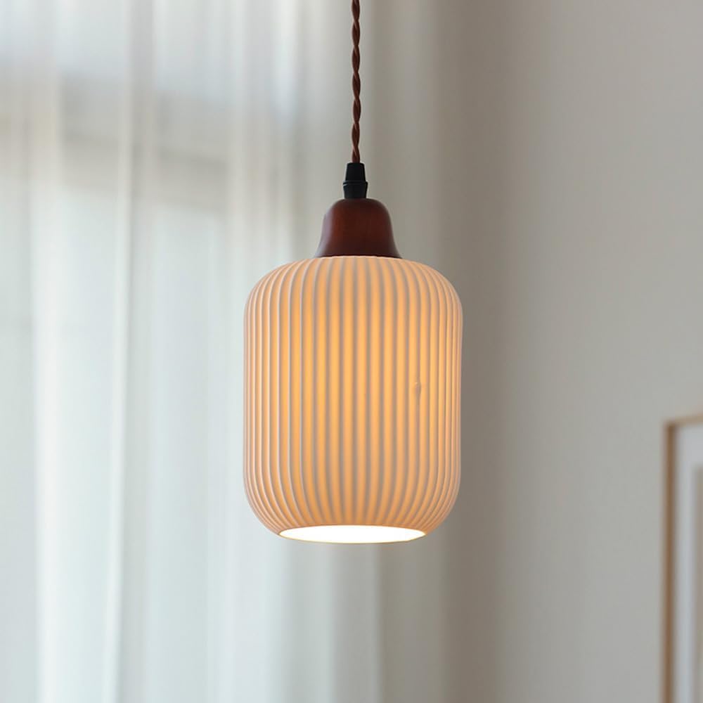 Granestner Pendant lamp Ribbed Milk Glass Pendant Light Nordic Mid Century Chandelier Rustic White Frosted Glass Farmhouse Ceiling Hanging Lamp(Color:Cylinder)