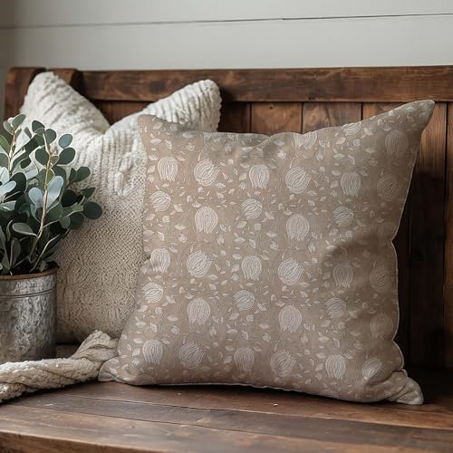 Herhome HP-062-18 Vintage Floral Block Print Decorative Throw Pillow Covers 18X18 Inch Set Of 2 Pale Brown Outdoor Cottage Core Fall Decor Neutral Cushion Cases Country Decorations thumb #4