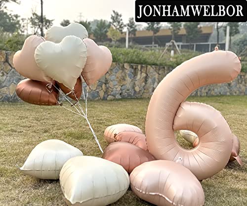 Jonhamwelbor 40 Inch Light Brown Number 6 Balloon Caramel Retro Apricot Large Big Foil Helium Mylar Number Balloon With Heart Balloons For Girl Boy 6Th Year Old Birthday Party Decor (40 Inch Beige 6) #TOP2