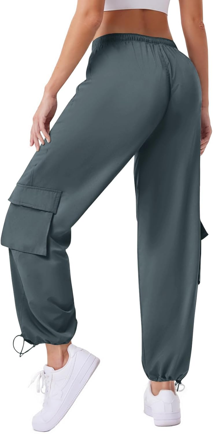 Women's Cargo Pants Water Resistant Lightweight Drawstring Hiking Joggers Base Jump Parachute Pants