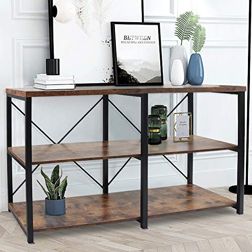 NSdirect Console Sofa Table,55" Rustic Console Table&TV Stand,Industrial 3-Tier Long Hallway/Entryway Table