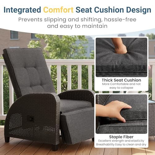 Green4ever 2-Peices Outdoor Patio Recliner with Adjustable Backrest, All-Weather Wicker Patio Chair with Side Table, 160° Lay Flat Patio Reclining Lounge Chair for Garden Backyard, Grey by Green4ever - Image 4