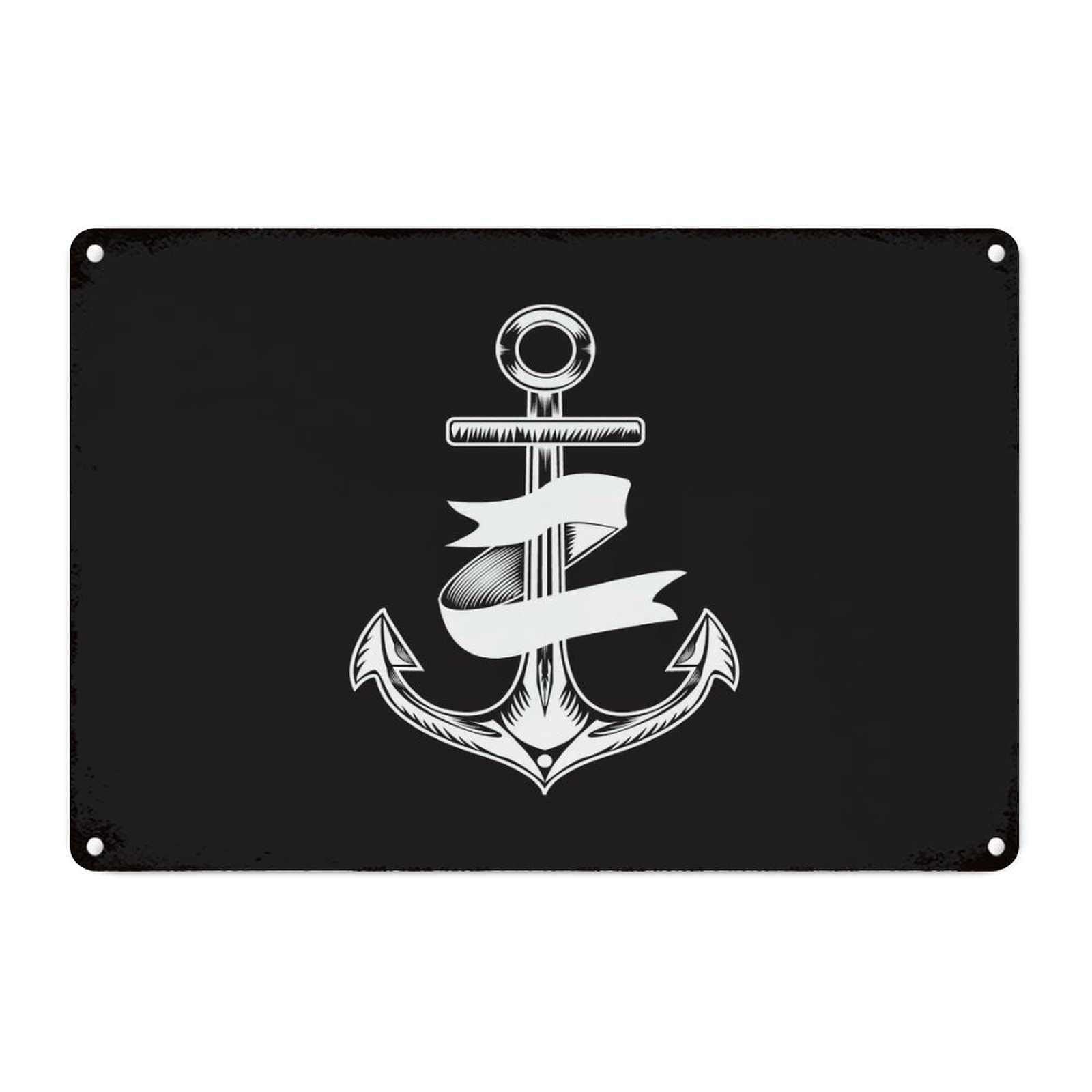 Panneau vintage en métal de la mer avec motif ancre nautique en étain 30,5x45,7 cm