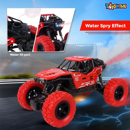 Image of Toyshine 1:16 Scale 27 Mhz Smoke Rock Crawler Truck with Booster Spray Function All Terrain Stunt Racing Car Rechargeable Indoor Outdoor Toy Car - RED