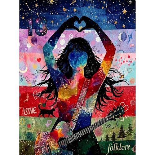 Music Diamond Art Kits for Adults 5D DIY Diamond Painting Kits for Beginner Diamond Dots Full Drill Crafts for Gem Art Dot Art for Adults Home Wall Decor for Teens Boys Girls 12x16 inch