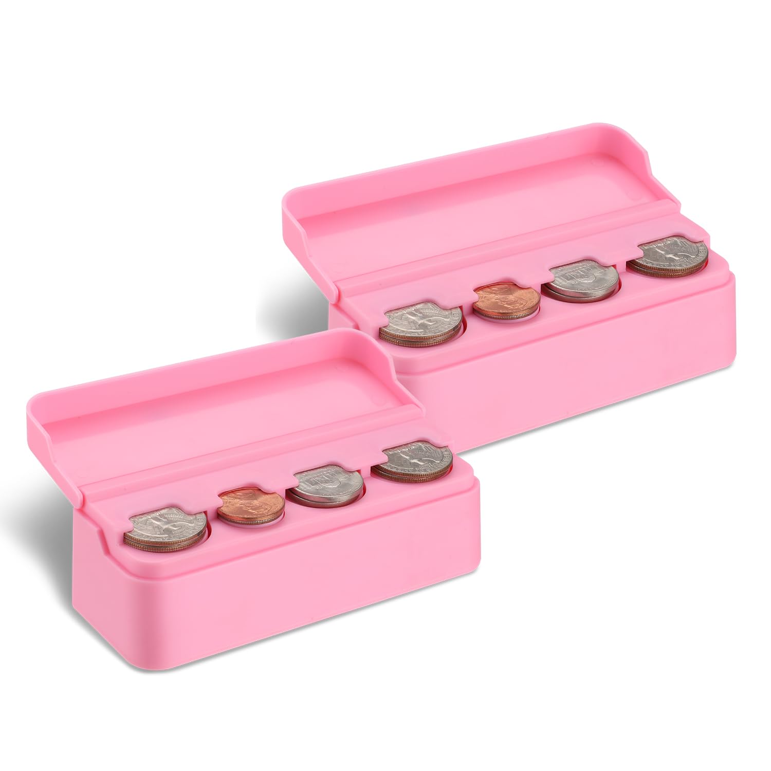 SINGAROCoin Holder for Car, Coin Change Organizer Compatible with Coins of Different Sizes, Dash-Mounted Holder Suitable for Most Cars, Trucks(2PCS Pink)