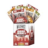 Wild West Beef Jerky - Variety Pack 12 x 25g (4 x Original, 4 x Honey BBQ, 4 x Jalapeno) Perfect Post Gym Meat Snack