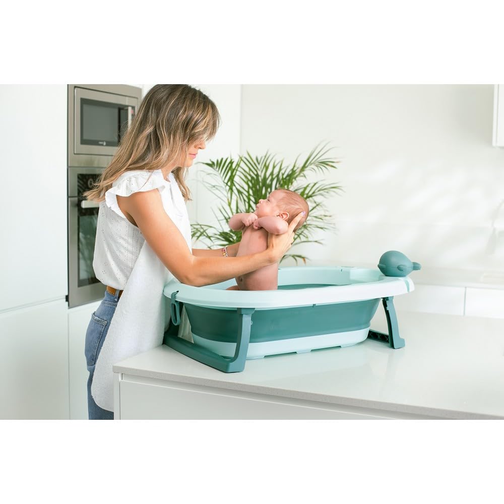 Składana wanna dla niemowląt Interbaby 80x47x21 cm | Składana wanna dla niemowląt z kubkiem do płukania, antypoślizgowa, szczelna nasadka | przenośna, łatwa do przechowywania, wygodna, niebieska