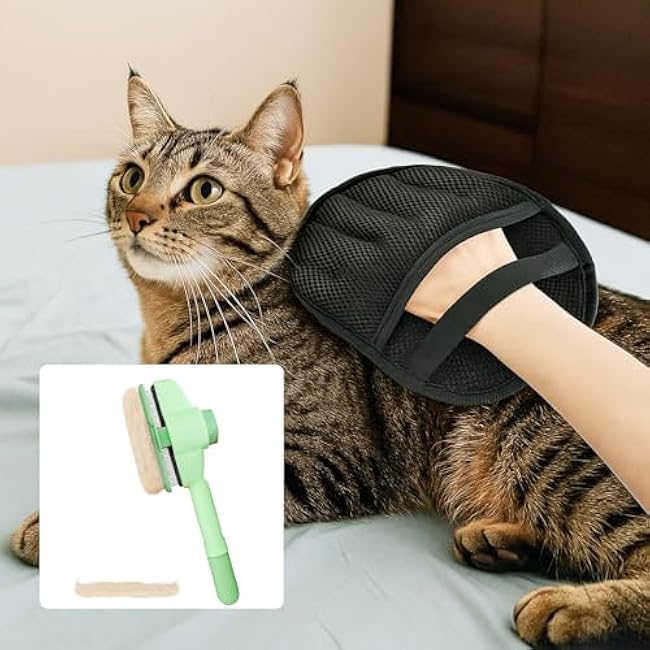 3 Pcs Pet Hair Removal Glove Set for Dog and Cat, Electrostatic Pet Hair Remover for Couch, Clothes, Carpet, Bed, and Furniture Stick with Pet Hair (2Pcs Gloves +1Pcs Brush)-5xlvlwDO
