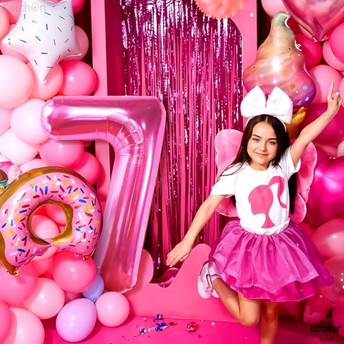 Image of KatchOn, Giant Hot Pink Number 7 Balloon - 40 Inch | | Pink 7 Mylar Foil Balloon For Happy Birthday Decorations | 7th Anniversary Decorations | 7th Birthday Party Supplies